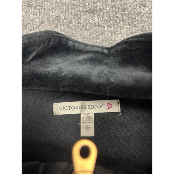 Victoria's Secret Womens M Black Velour Full Zip Mock Neck Drawstring - Picture 2 of 7